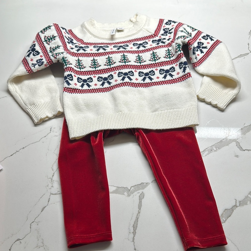 Holiday Sweater and Red Leggings Set